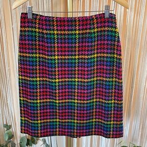 Vintage Multicolor Houndstooth Plaid Skirt - Black, Pink, Yellow, Blue, Green